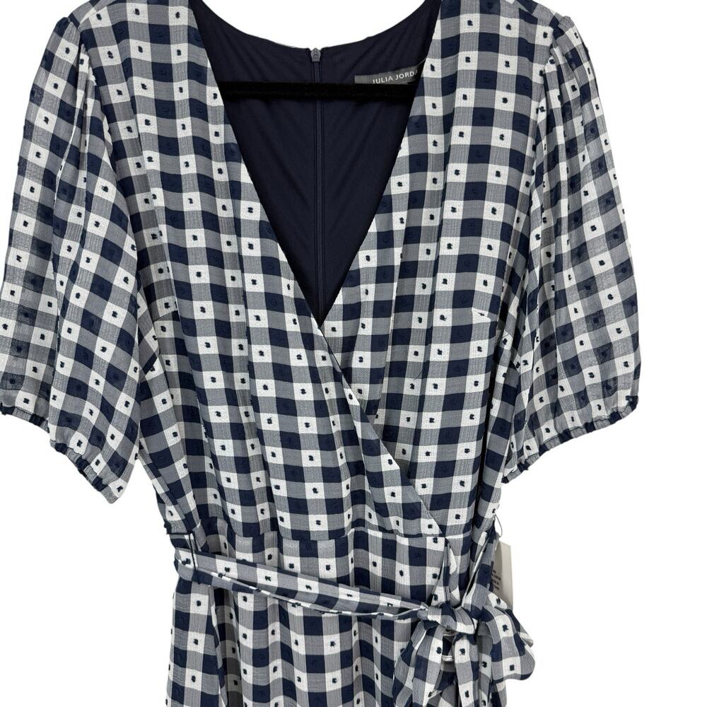 Julia Jordan Faux Wrap Dress size 16 Blue Check Ruffled Hem Feminine NWT - Picture 3 of 15